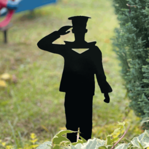 12" Royal Navy Sailor Saluting Unknown Statue with Spike - Lest We Forget Royal Navy Sailor Silhouette - Commemorative Army Soldier Mild Steel Metal Garden Statue or Sculpture