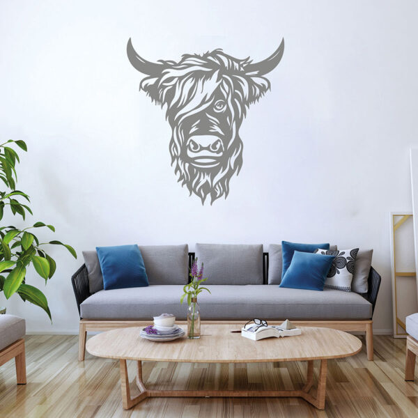23-Inch Polished Steel Highland Cow Sign – Farmhouse Wall Decor, Metal Steer Art